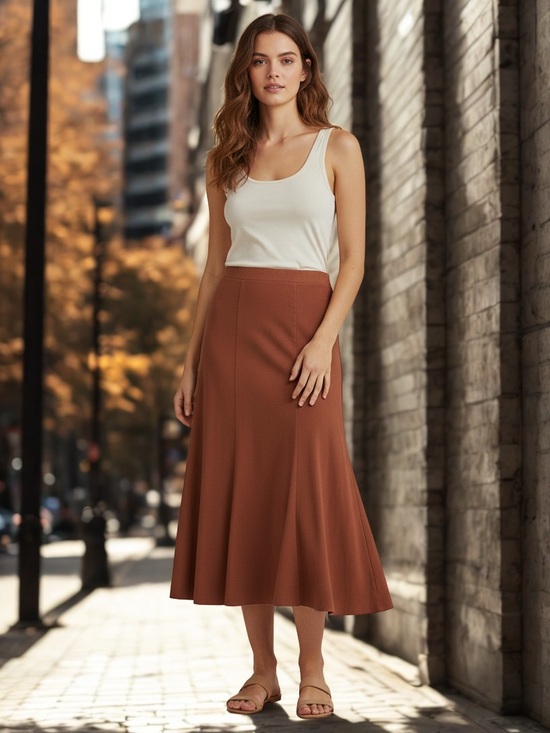 Spiritex Dresses & Skirts - 100% Organic Cotton Women’s Flared Midi Skirt in Rust